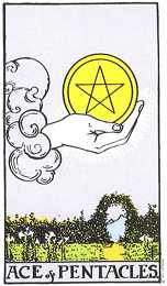 Aas van pentagrammen, tarotgedicht en tarotkaart